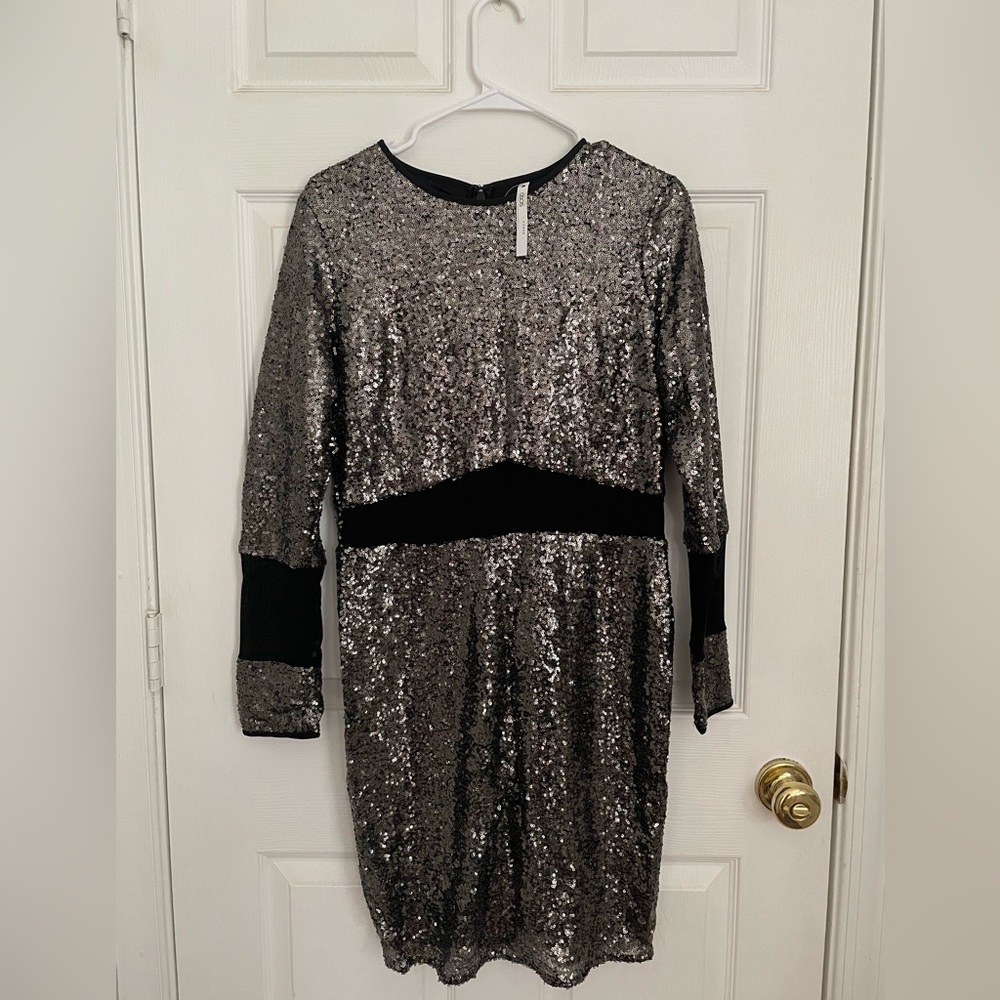 NWT ASOS Curve Black Sequined Dress with Sheer Panels, Size 12